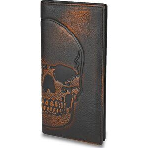 Hand Burnished Skull Long Wallet – RFID Blocking Full Grain Leather For Men's